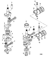 Коленчатый вал, поршни и шатуны 2-х тактного ПЛМ MERCURY 25 М Серийный номер от 0N018456 до 0N055504