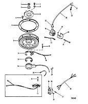 Маховик, катушка зажигания и распределительная коробка (Часть 2) 2-х тактного ПЛМ MERCURY 40 M Серийный номер от 8064750 и выше